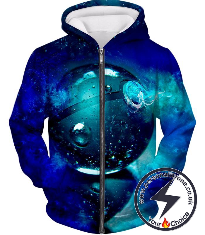 Pokemon Super Cool Pokeball HD Graphics Amazing Blue Zip Up Hoodie